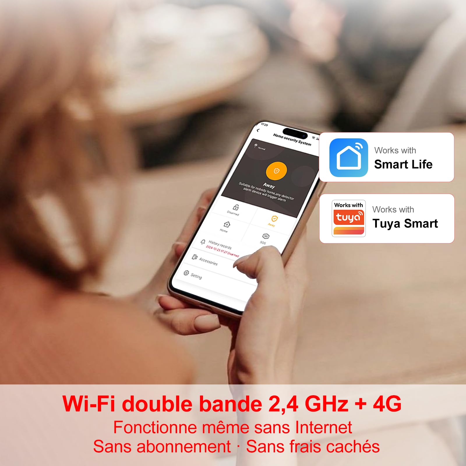 Sistema de Alarma para casa WiFi 4G sin cuotas, Kit Alarma casa inalámbrico 24 Piezas con Pantalla táctil 4,3", Sirena 120 dB, detectores de Movimiento y sensores Puerta/Ventana (Kit de 24)