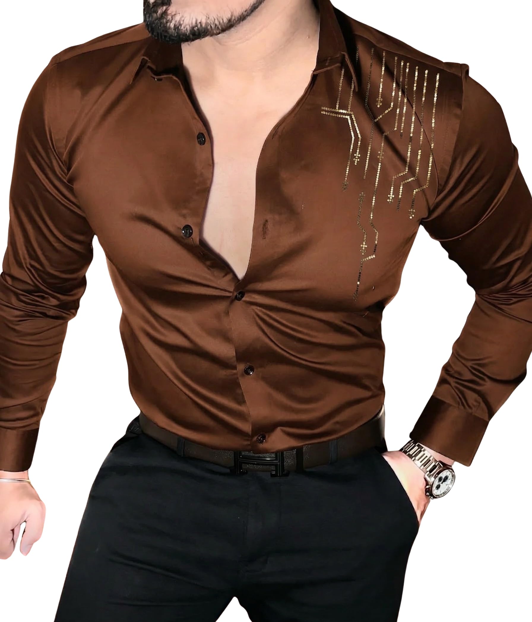 Afflatus Men’s Stylish Satin Shirt for Party, Formal, Daily and Casual Wear Full Sleeve Shirt for Mens
