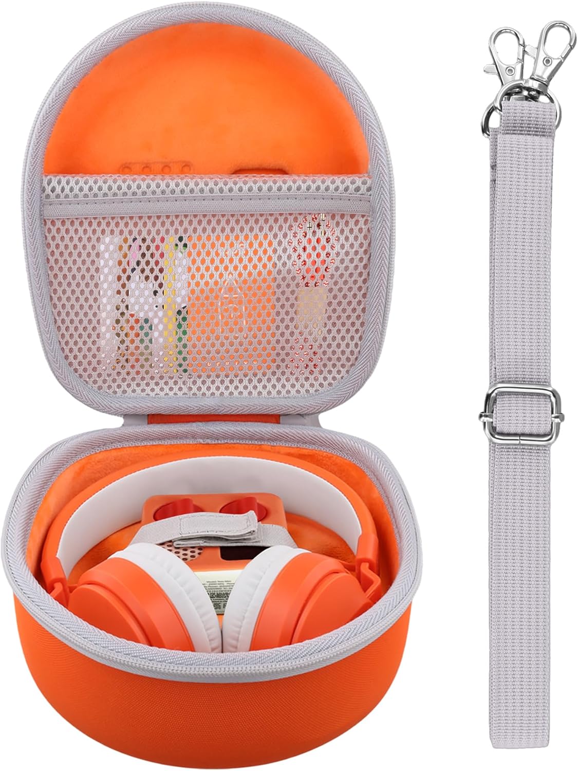 Storage Case Compatible with YOTO Mini (2024 Edition) Kids Screen-Free Bluetooth Audio Player + Wired Headphones Bundle(Orange Case,Gray Zipper)