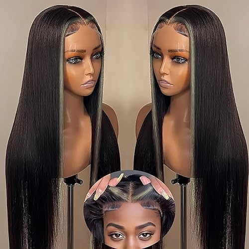 Miniatura 2 de Peluca sintética de encaje frontal, cabello lacio, sin pegamento, peluca sintética larga natural, resistente al calor, pelucas verdes para mujeres