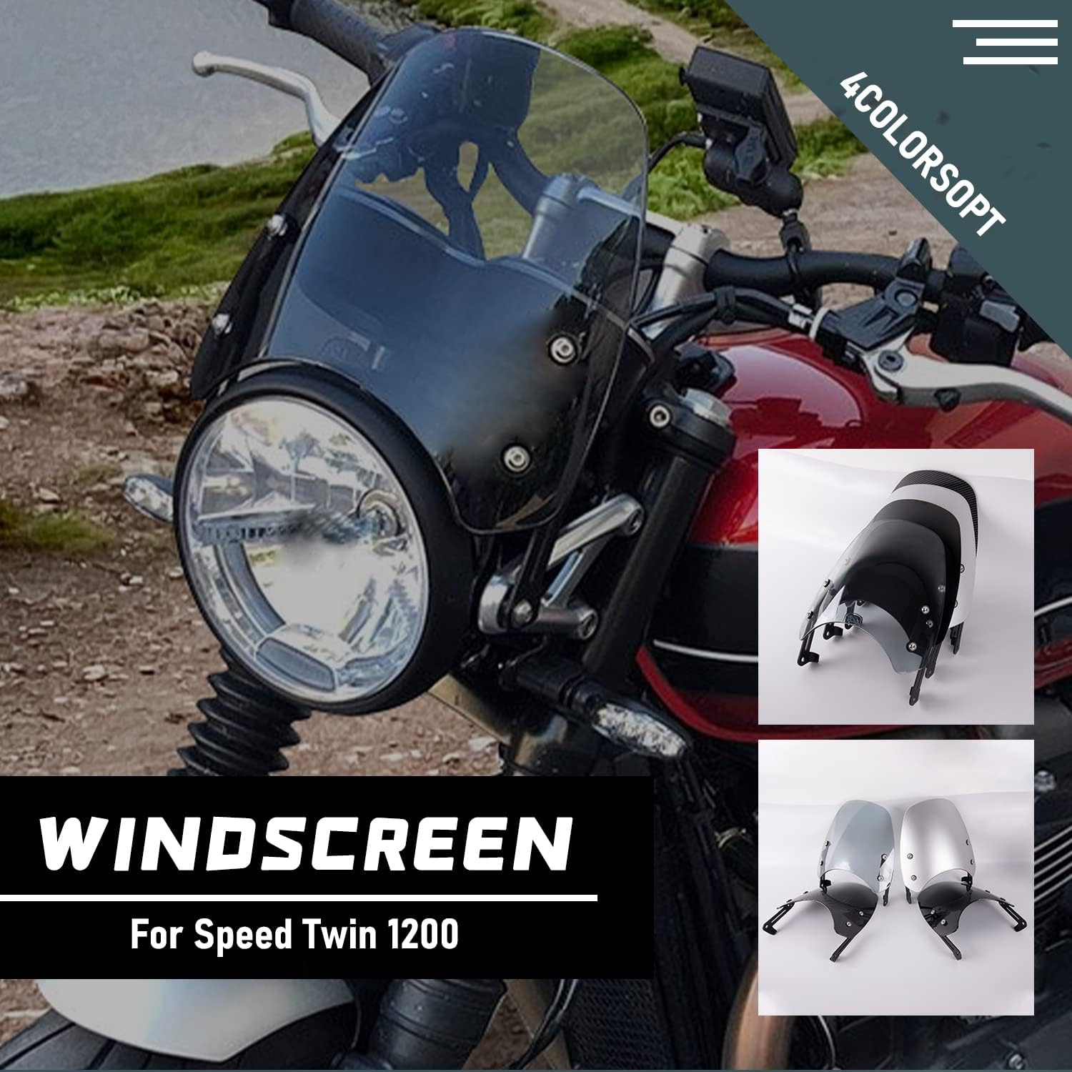 Motorcycle Windscreen Windshield Air Flow Wind Deflectors Compatible with Triu-mph Speed Twin 1200 Accessories 2019 2020 (Smoke)