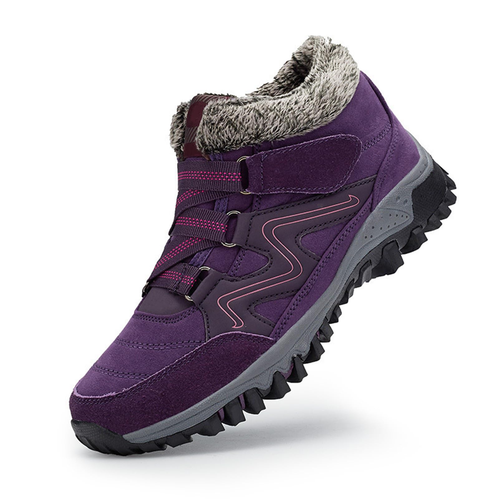 Womens Winter Snow Boots Waterproof Warm Fur Lined Hiking Ankle Boots Winter Non-Slip Outdoor Walking Shoes with Hook