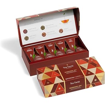 Tea Forte Petite Presentation Tea Box Gift Set 10 Different Varieties Handmade Pyramid Tea Strainer Bag - Warming Joy Chest
