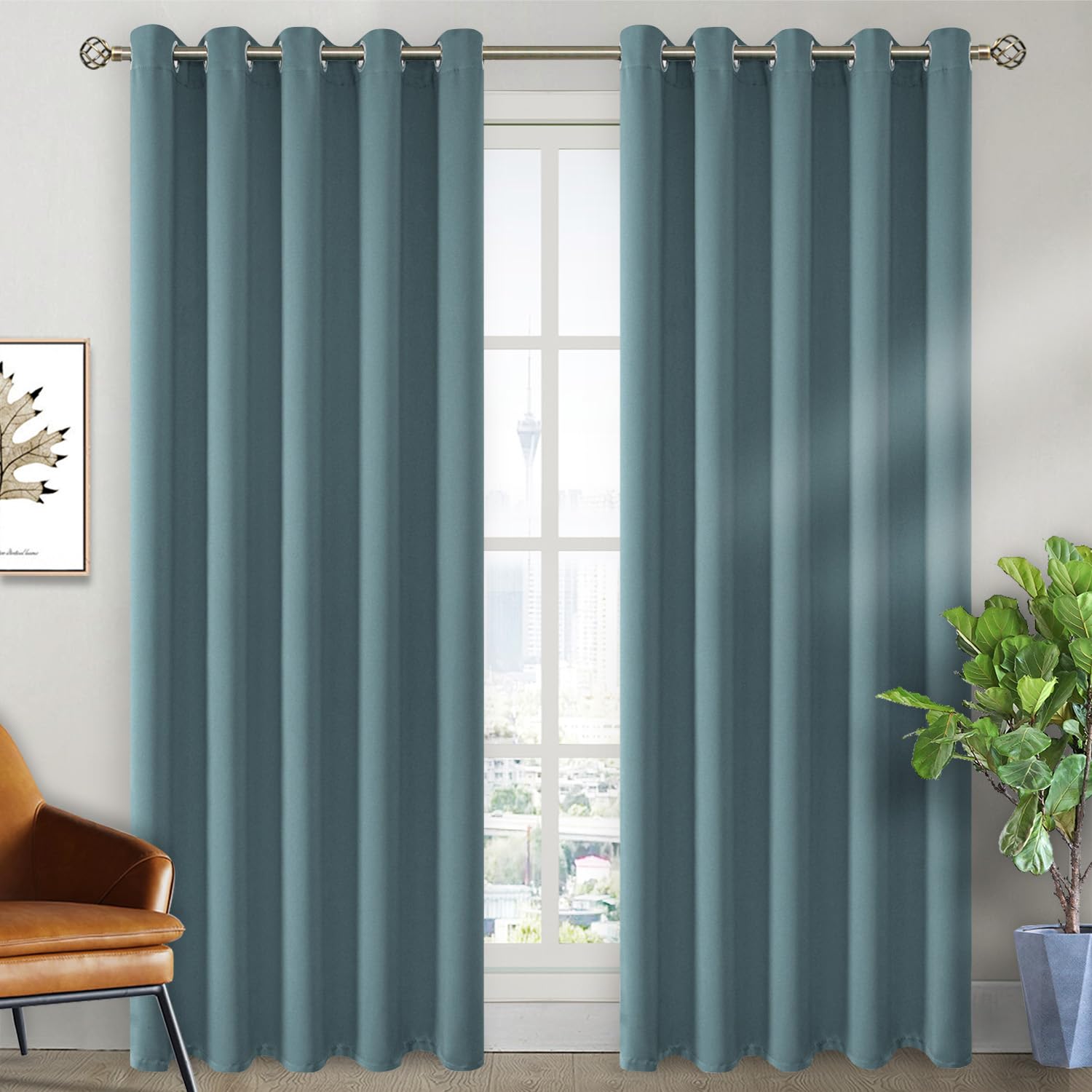 BGment Stone Blue Blackout Curtains for Living Room 84 Inch Long - 2 Panels