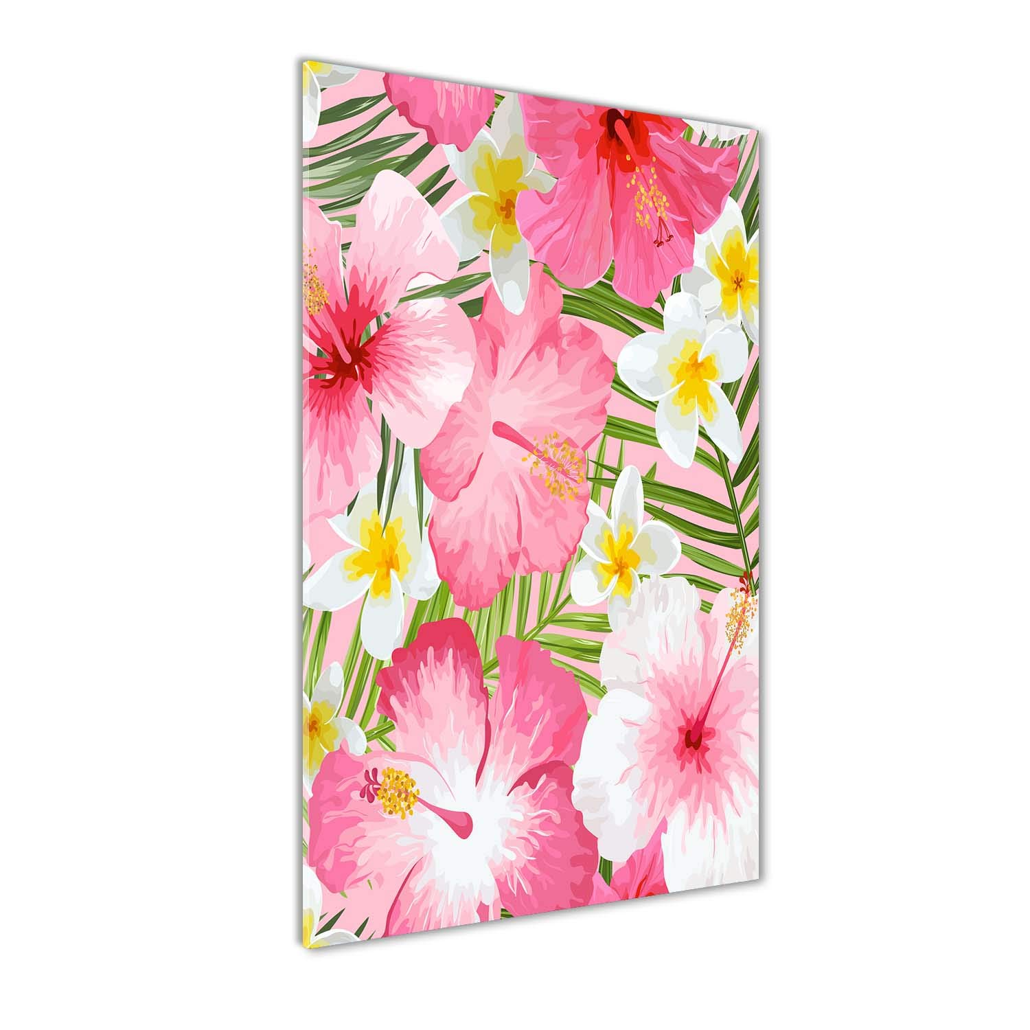 Impression sur verre fleurs tropicales panoramique cuisine 60x120