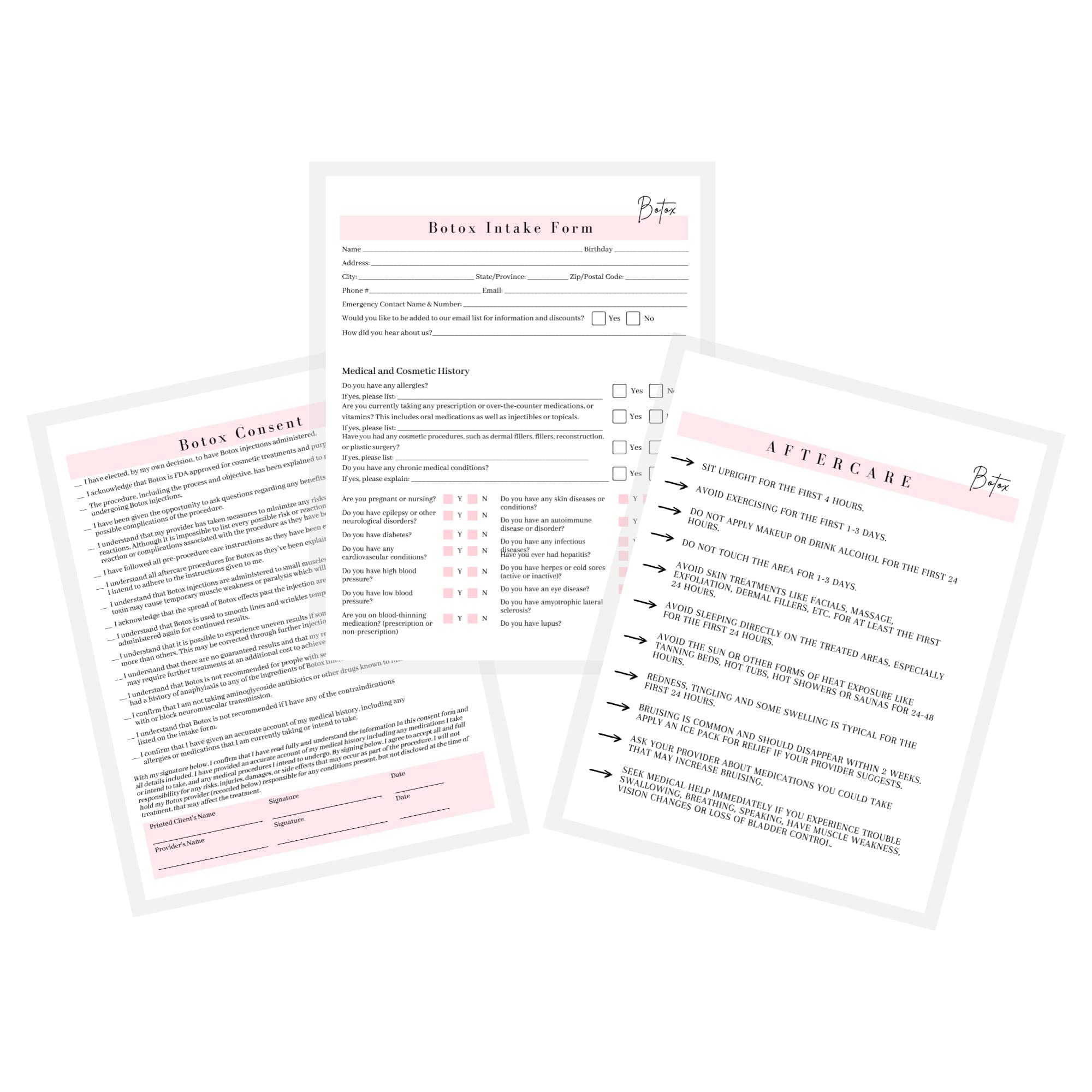 Amazon.com: Botox Intake, Consent, and Aftercare Form | 75 Pack | 8.5 x 11"  A1 Forms | Clients Signature | Client Forms Bundle | White and Pink Design  : Beauty & Personal Care