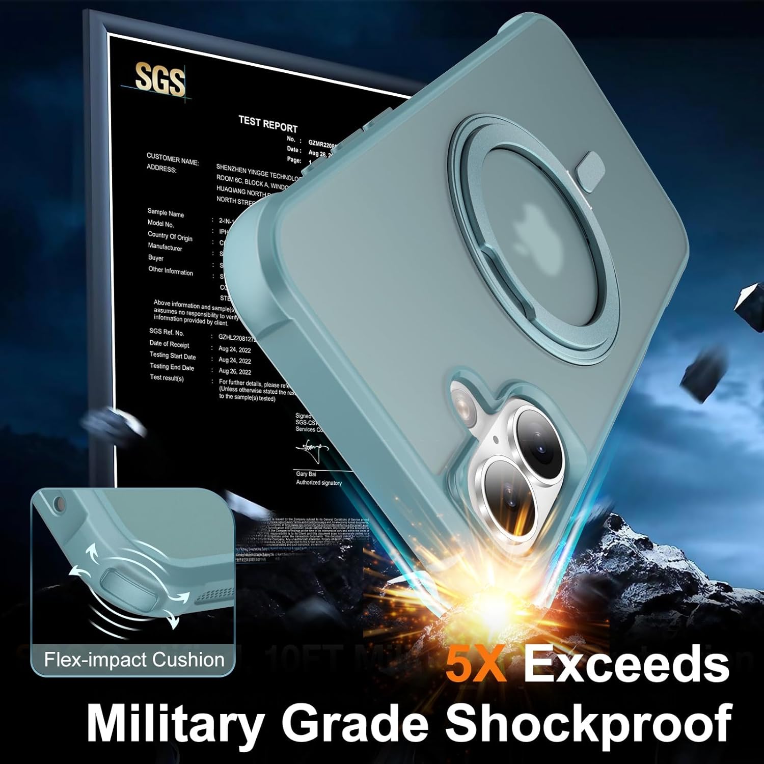 UMIONE 360° Rotatable Magnetic Ring Design for iPhone 16 Plus, Built-in Invisible Loop Stand, Compatible with Magsafe, Translucent Ultra Slim Military Grade Shockproof Case - Green - Image 4