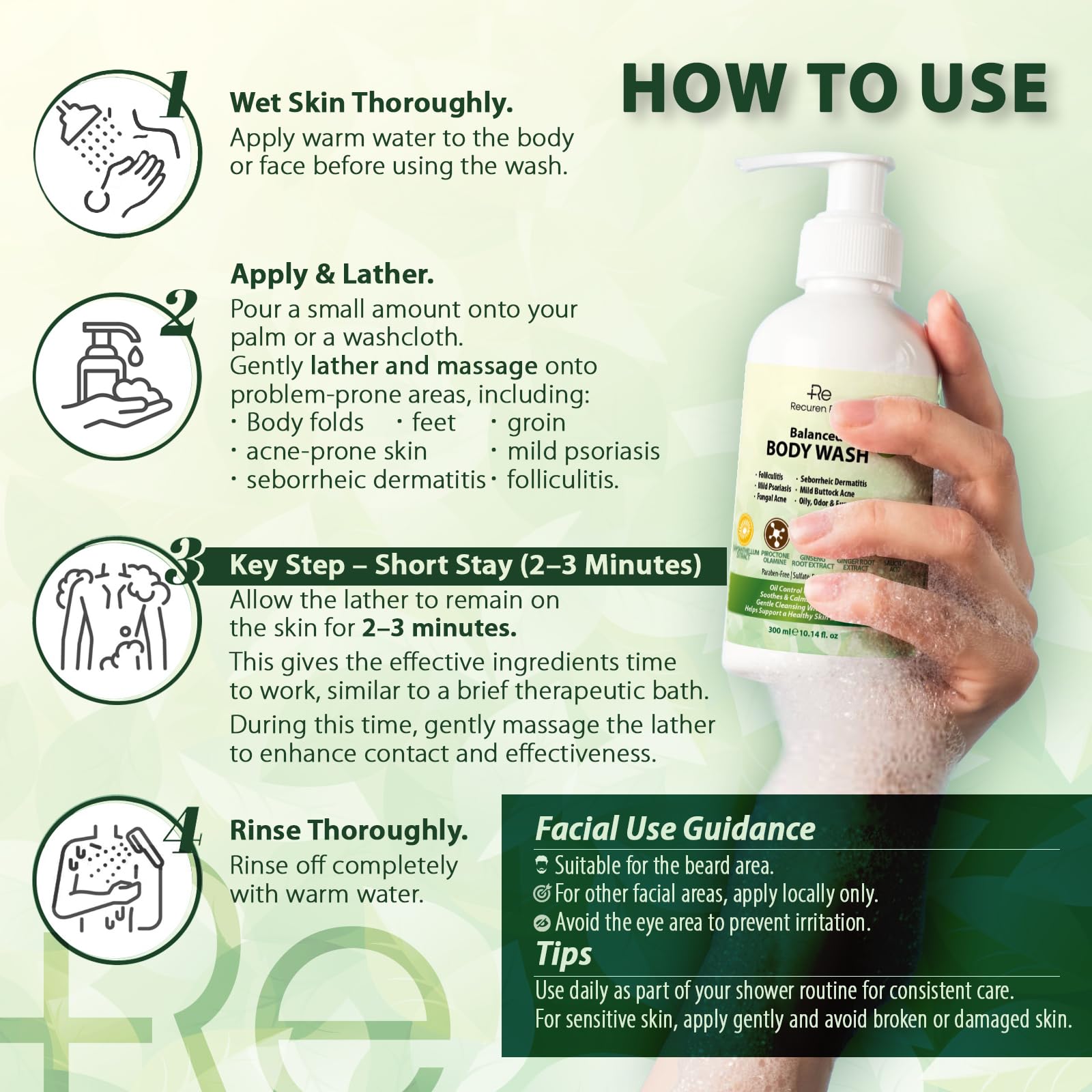 Recuren Plus Body Wash Soap: Shower Gel for Skin, Helps Cleanse Skin – For Men & Women with 12 Botanical Extracts — view 7