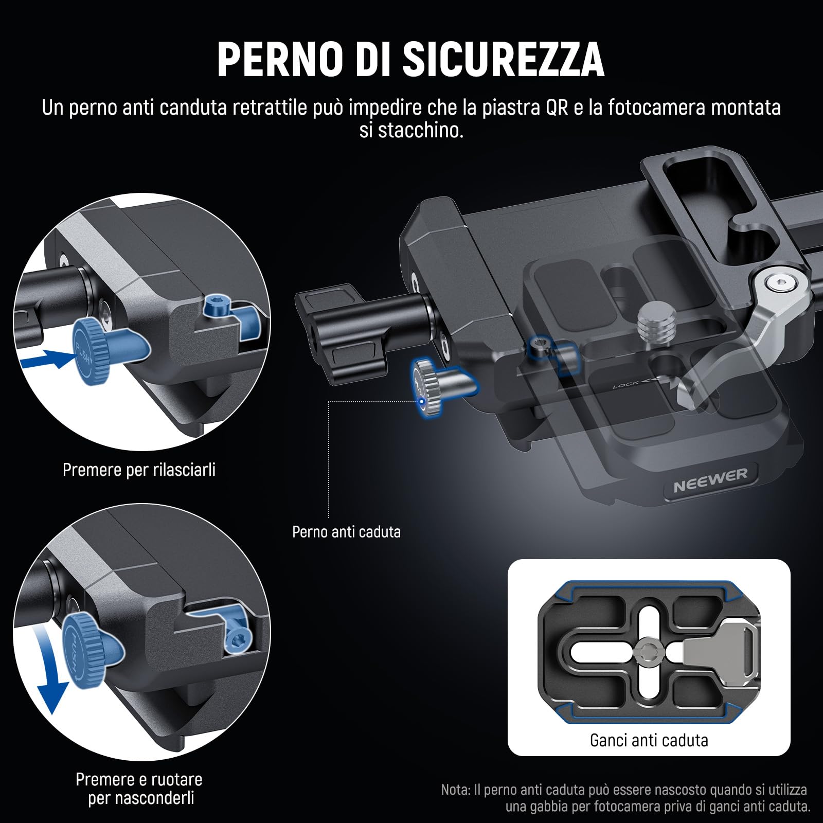 NEEWER PS015 PRO V Mount Battery Plate con Piastra a Sgancio Rapido Tipo Arca e Panno Pulizia, Adattatore V Lock Pieghevole per NEEWER PS099E Compatibile con DJI RS4 RS3 Gimbal Camera Cage Video Rig