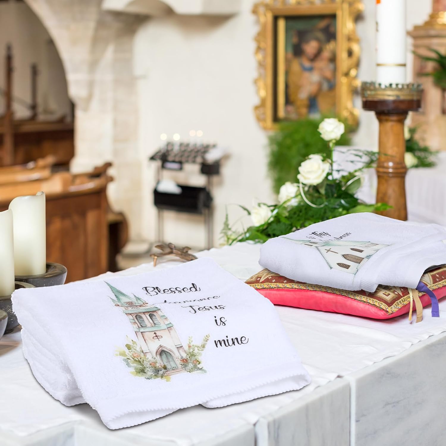 Hahafelt 6 Pcs Christian Church Hymn Tea Towel Gift for Women Bible Verse Scripture Hand Towels Tea Party Favors for Church Mom Grandma Ladies Hostess Gift - Image 4