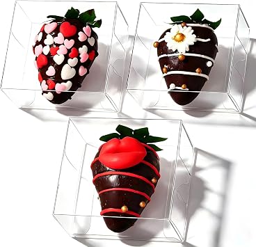 100 Pcs 2.5" X2.2" X2" Clear Small Bakery Treat Boxes Single Chocolate Covered Strawberries Box Macaron Gift Boxes Mini Cinnamon Roll Boxes for 2 for Birthday Wedding Christmas, Valentines