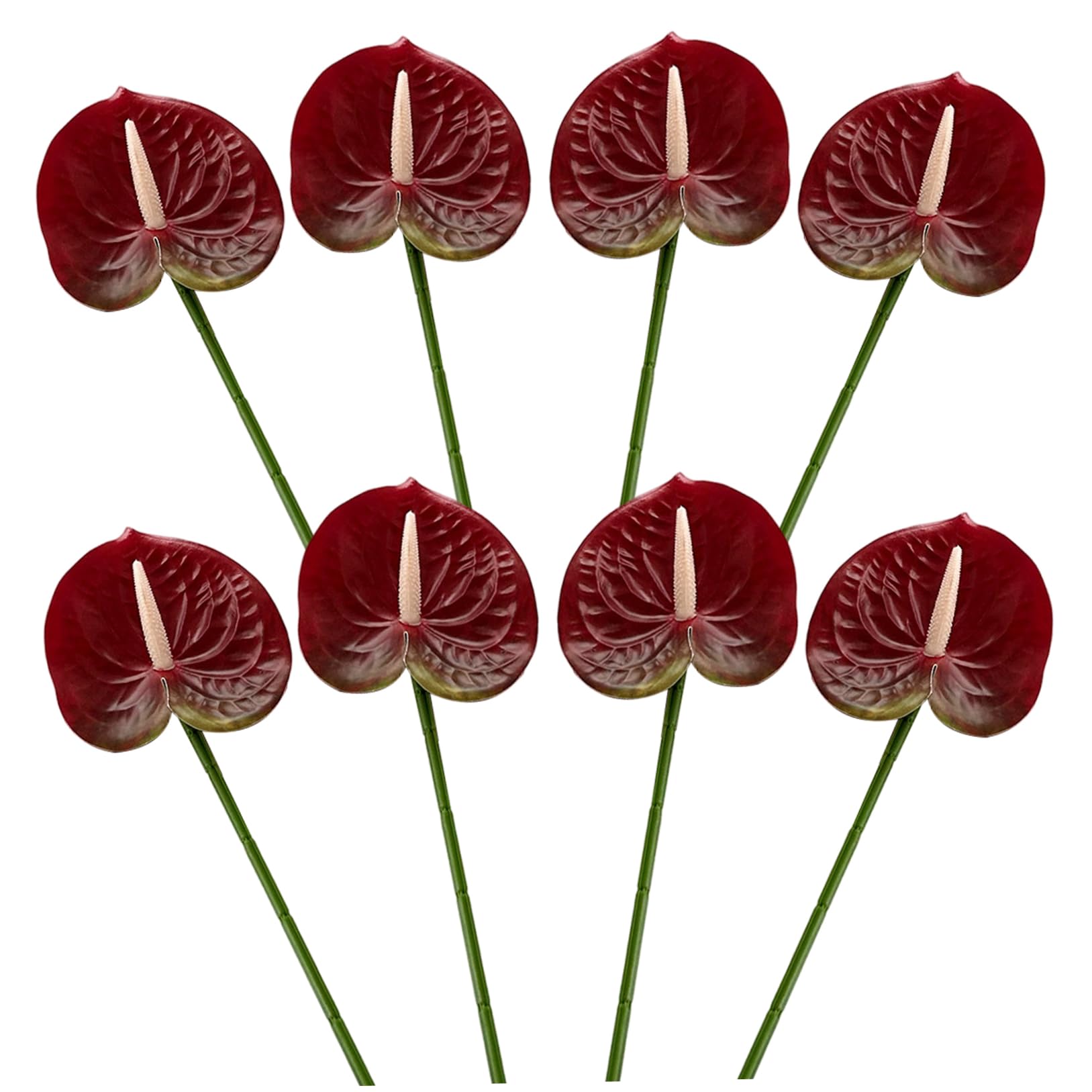 Ginwrek Tropical Flowers 8PCS Anthurium Artificial Flowers, Lifelike Floral Decor for Home Wedding Centerpieces, 24 Inch Tropical Bulk