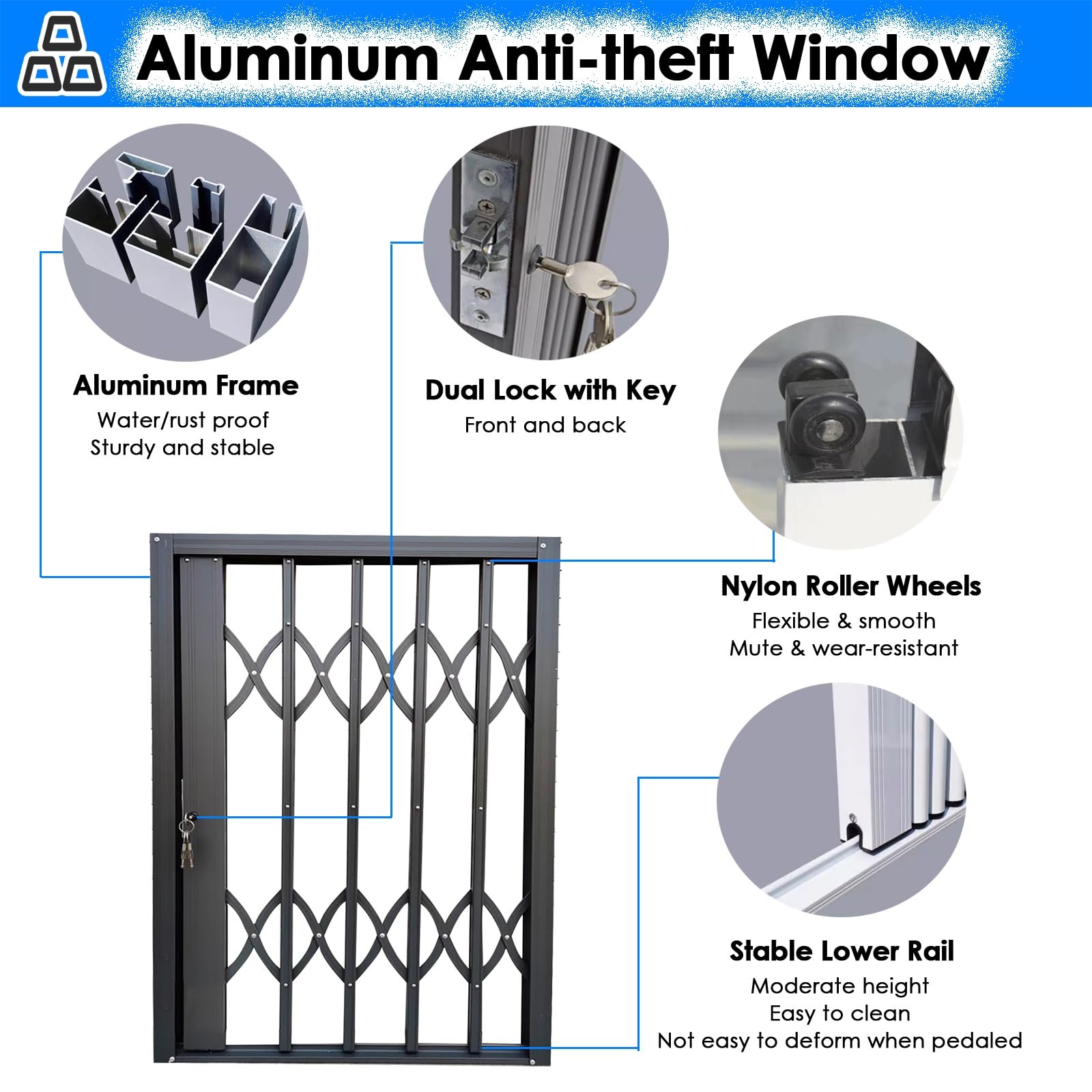 Barras de ventana al aire libre, ventanas corredizas plegables horizontales para loft, cobertizo, hogar, protección de seguridad para puertas, seguridad para perros y niños (39.4 x 23.6 pulgadas, 100