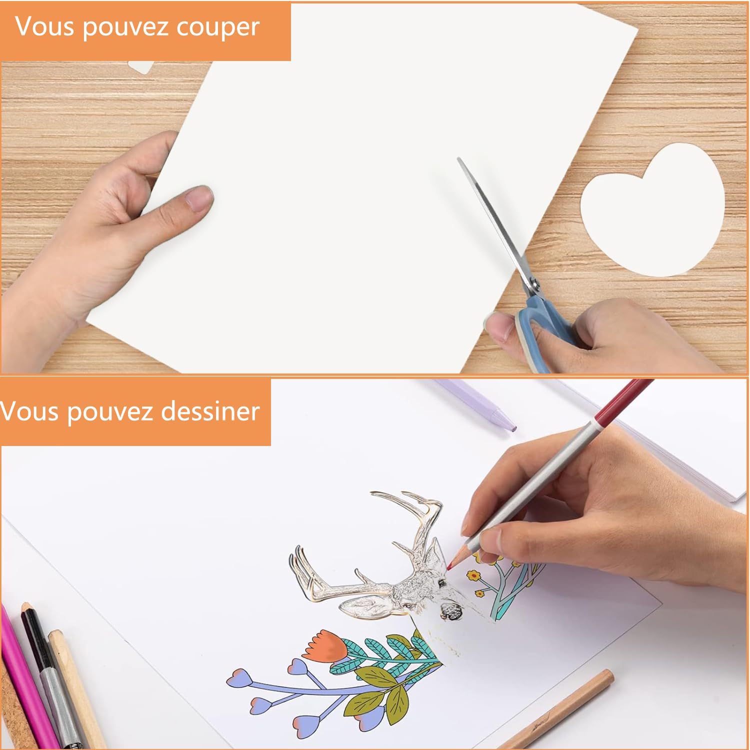 Lot de 25 feuilles de papier cartonné blanc, feuille cartonnée A4 250 g/m² épais carton bricolage pour la fabrication de cartes, le scrapbooking, l'impression au bureau et les loisirs créatifs