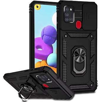 Jeelar ESONG Mobile Phone Case for Samsung Galaxy A21s Stand Case 360 Degree Metal Ring Rotation Holder Camera Protection Military Mobile Phone Shockproof Mobile Phone Case Outdoor Protective Cover Black