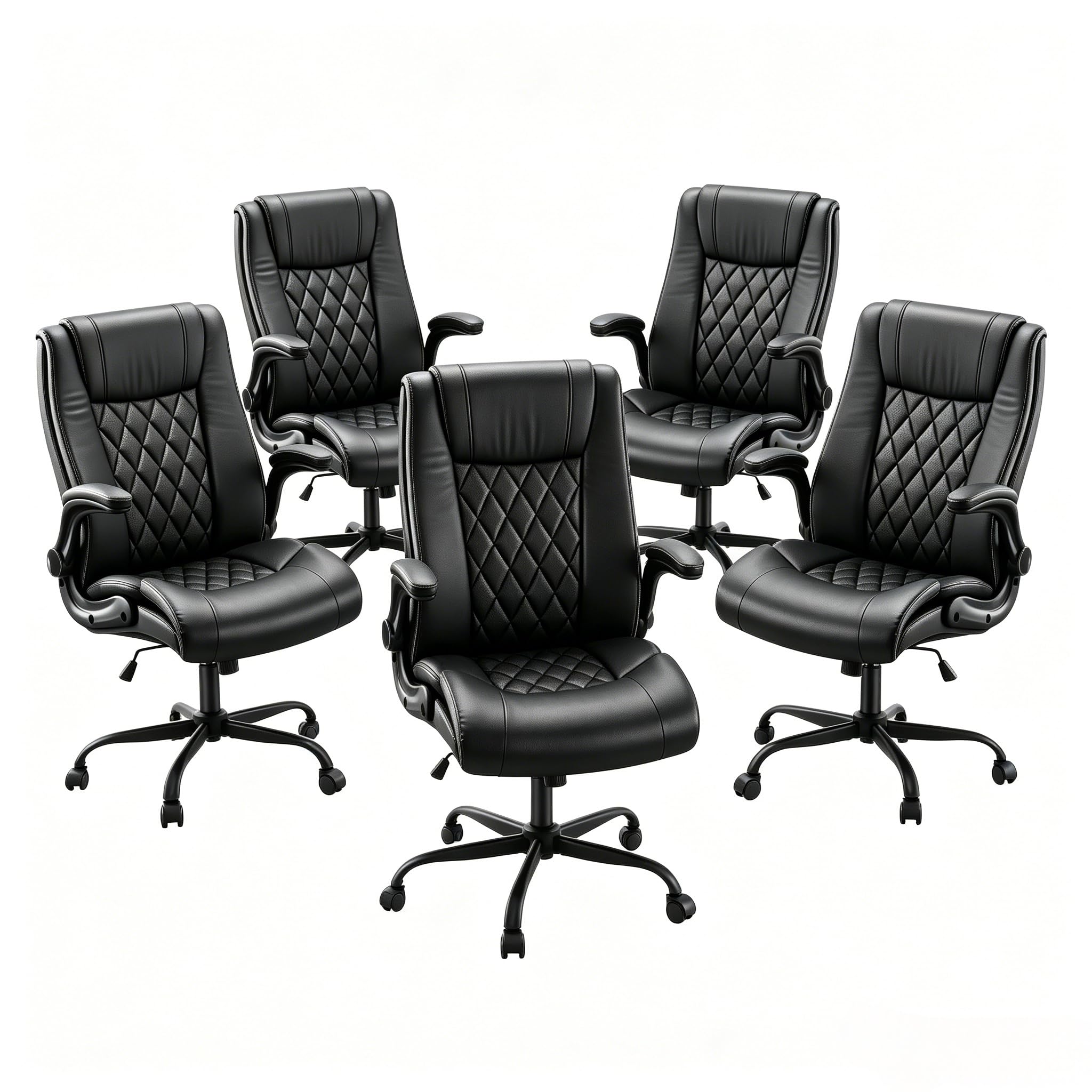 Marsail Executive Office Chair with Flip-up Armrests,PU Leather Ergonomic Office Chair with Tilt Function Height-Adjustable Swivel Rolling for Home Office Working,5PCS