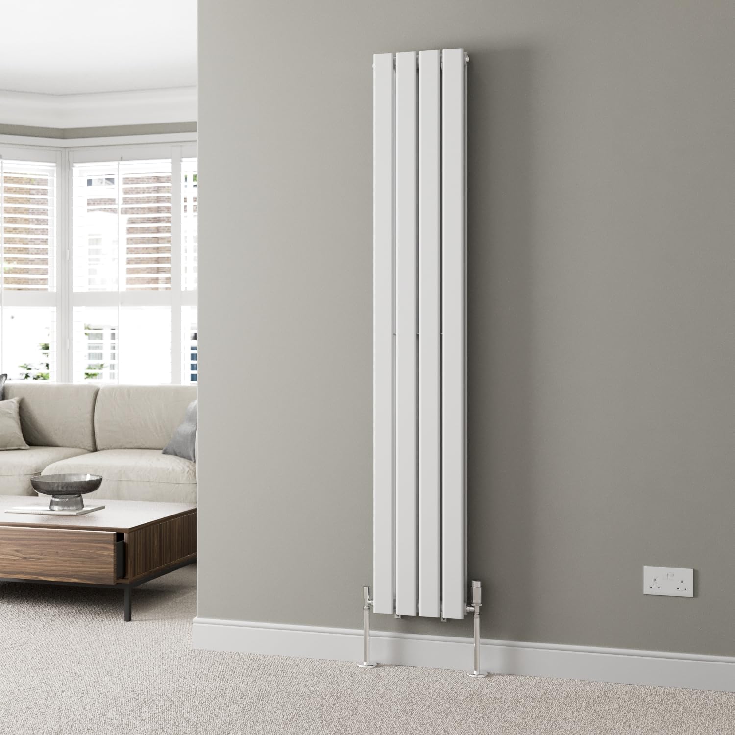 DuraTherm® 1800 x 304mm White Vertical Designer Radiator Double Column Flat Panel Modern Central Heating Panels Bathroom Radiators