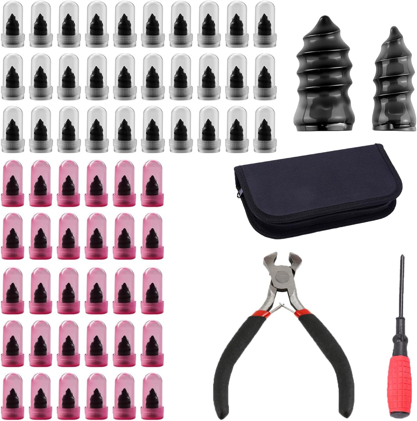 Tire Repair Rubber Nail Kit, 62 Pcs Spiral Rubber Screws for Tubeless Puncture Repair, Fast Self-Service Emergency Tool with Screwdriver and Pliers for Car, Truck, Motorcycle, ATV, SUV