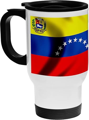Blanco Acero inoxidable taza – Diseño de bandera de Venezuela – muchos opciones, diseño de ondas