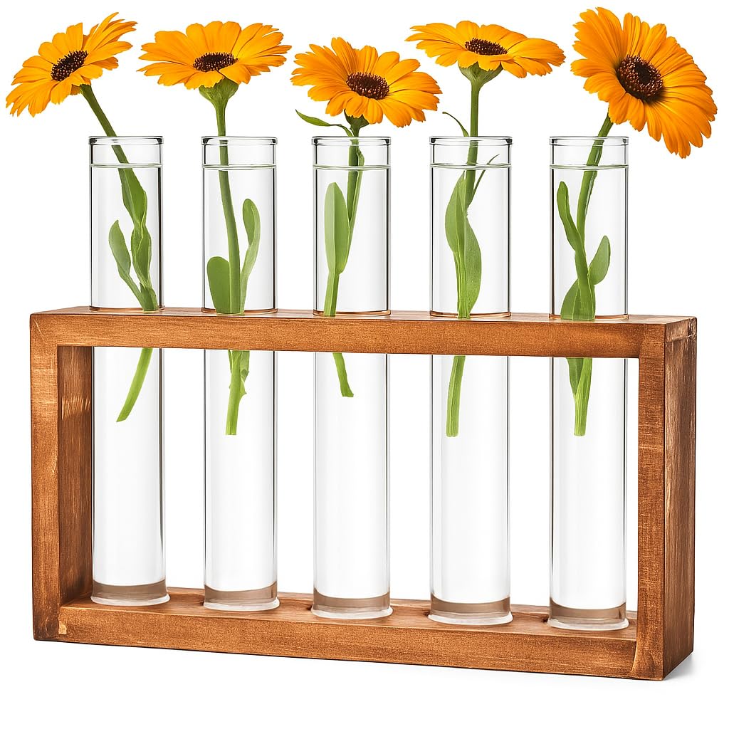 Cieex Jarrones Decorativos Modernos Jarron con Soporte de Madera Decoracion Hogar para Mesa Hogar Oficina Salón Cocina