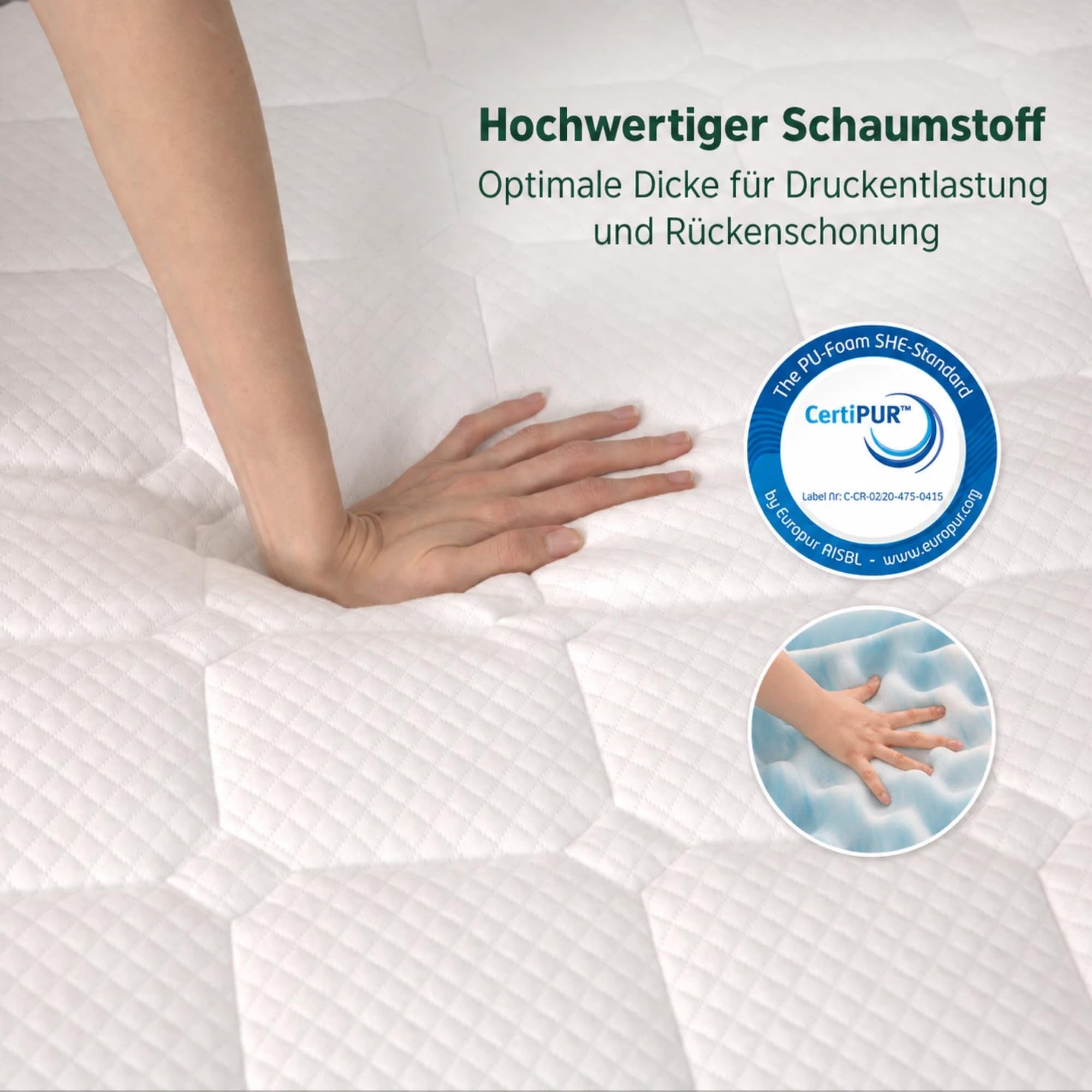 Ego Home Surmatelas 140 x 190 cm, Hauteur 7 cm, avec Mousse de Coupe 7 Zones, certifié Öko-TEX, surmatelas 140 x 190 cm, pour lit à sommier tapissier, Matelas, canapé-lit