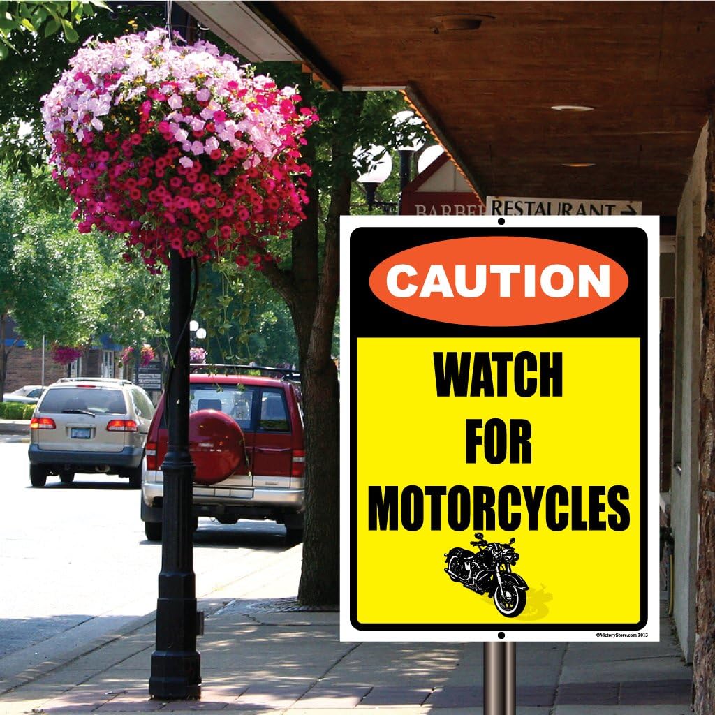 VictoryStore Yard Sign Outdoor Lawn Decorations: Caution Watch for Motorcycles 12 inches x 18 inches Aluminum Sign.