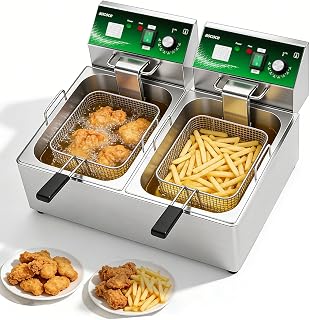 Dual Electric Deep Fryer 3400W Stainless Steel with 2 Baskets 20L