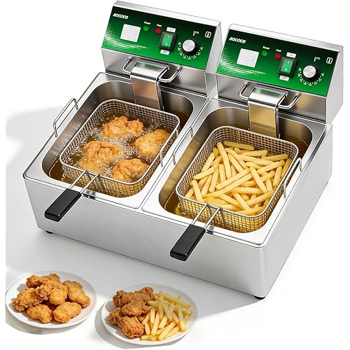 Dual Electric Deep Fryer 3400W Stainless Steel with 2 Baskets 20L