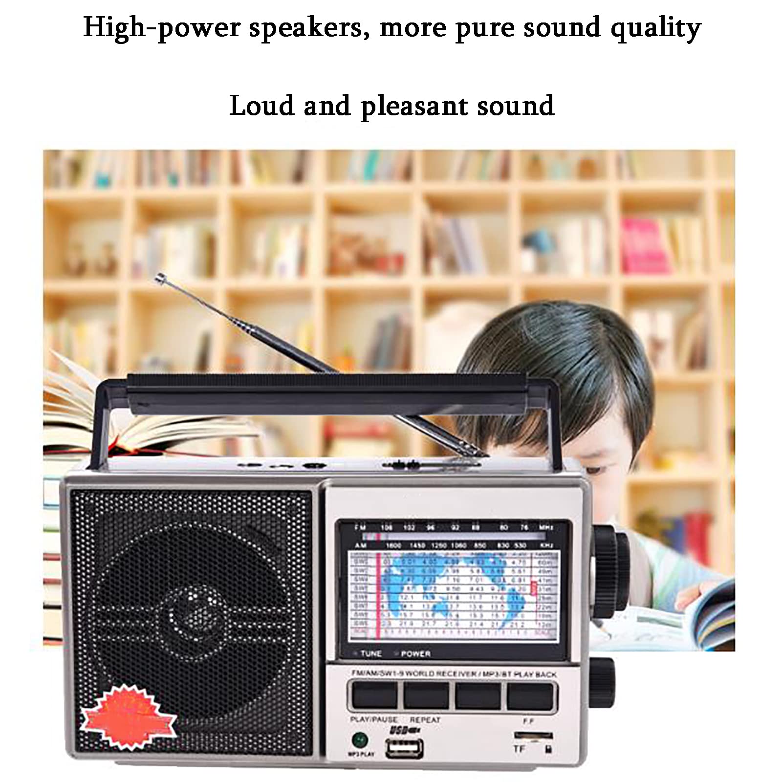 Radio Retro, Reproductor de Casete portátil, Radio y grabadora Retro, Radio de Banda Completa con Soporte U Disk/Bluetooth/Tarjeta TF, 3 Formas de Fuente de alimentación,