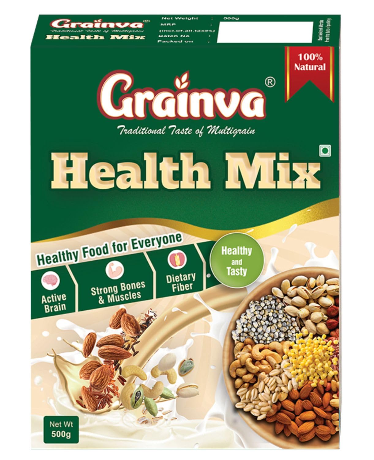Grainva Protein-Rich Multigrain Health Mix for Kids and adults with 16 natural ingredients | Nutritional Powder | Protein Powder|Energy Drink Mix|Millet Health Mix 500gm PACK (1) (B0D2S4KJRC) Amazon Price History, Amazon Price Tracker