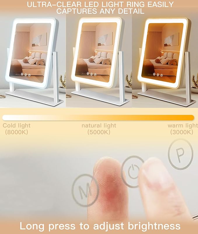 Espejo de maquillaje iluminado con luz LED, ajustable 360° miniatura 4