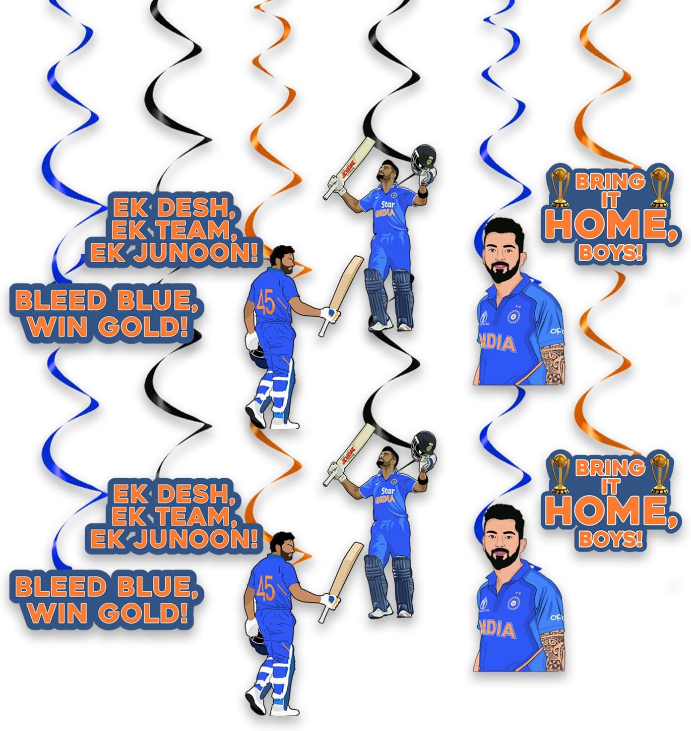 Party Propz Cricket Swirls - 12 pcs Swirls Hanging For Decoration | Indian Theme Props | Cricket Theme Decorations | Cricket Decoration Items | Cricket Props For Decoration | Cricket Cheering Props