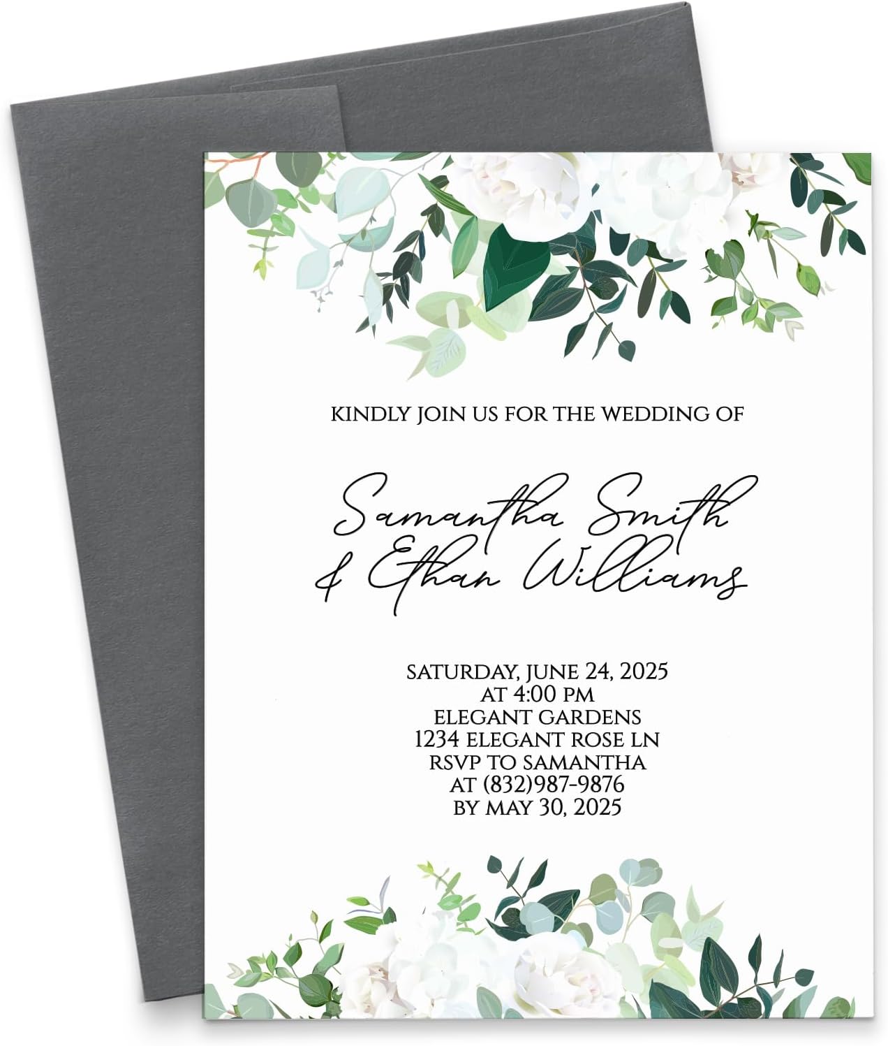 Personalized Floral Wedding Invites, Elegant Wedding Invitations with Florals, Modern Invitation with Envelopes, Pink Marriage Invite, Your choice of Quantity and Envelope Color