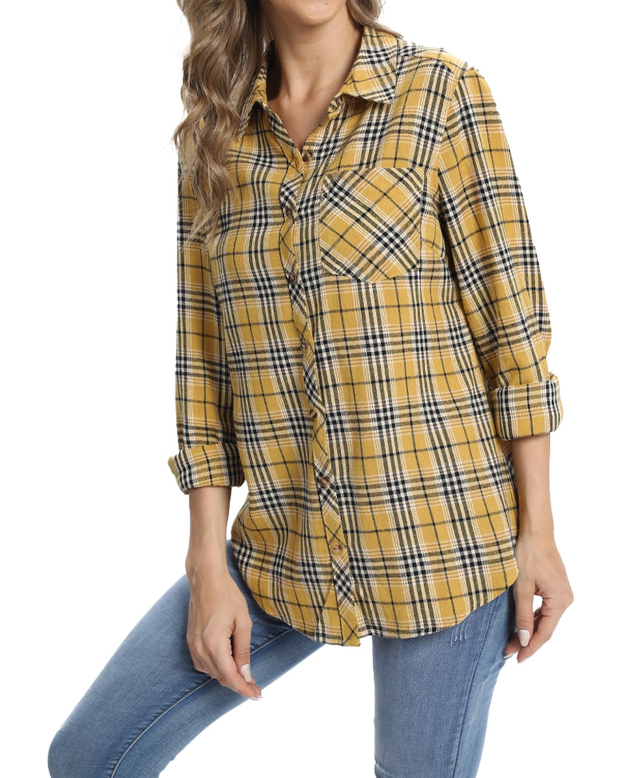 fuinloth Femme Flanelle Chemise Jaune S