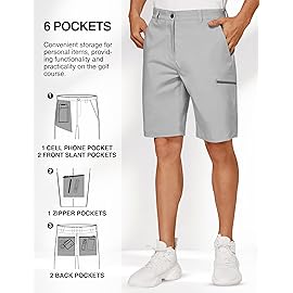 PULI Men\'s 10 Inseam Golf Shorts Stretch Quick Dry Lightweight Casual Chino with Pockets for Outdoor Sports Bright Grey 38