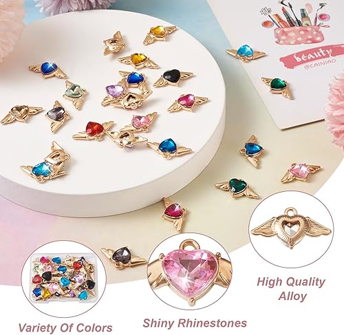 Vista 69 de Cheriswelry 48 dijes redondos de aleación de cristal de aleación de oro plateado de 0.295 in con diamantes de imitación, colgantes pequeños