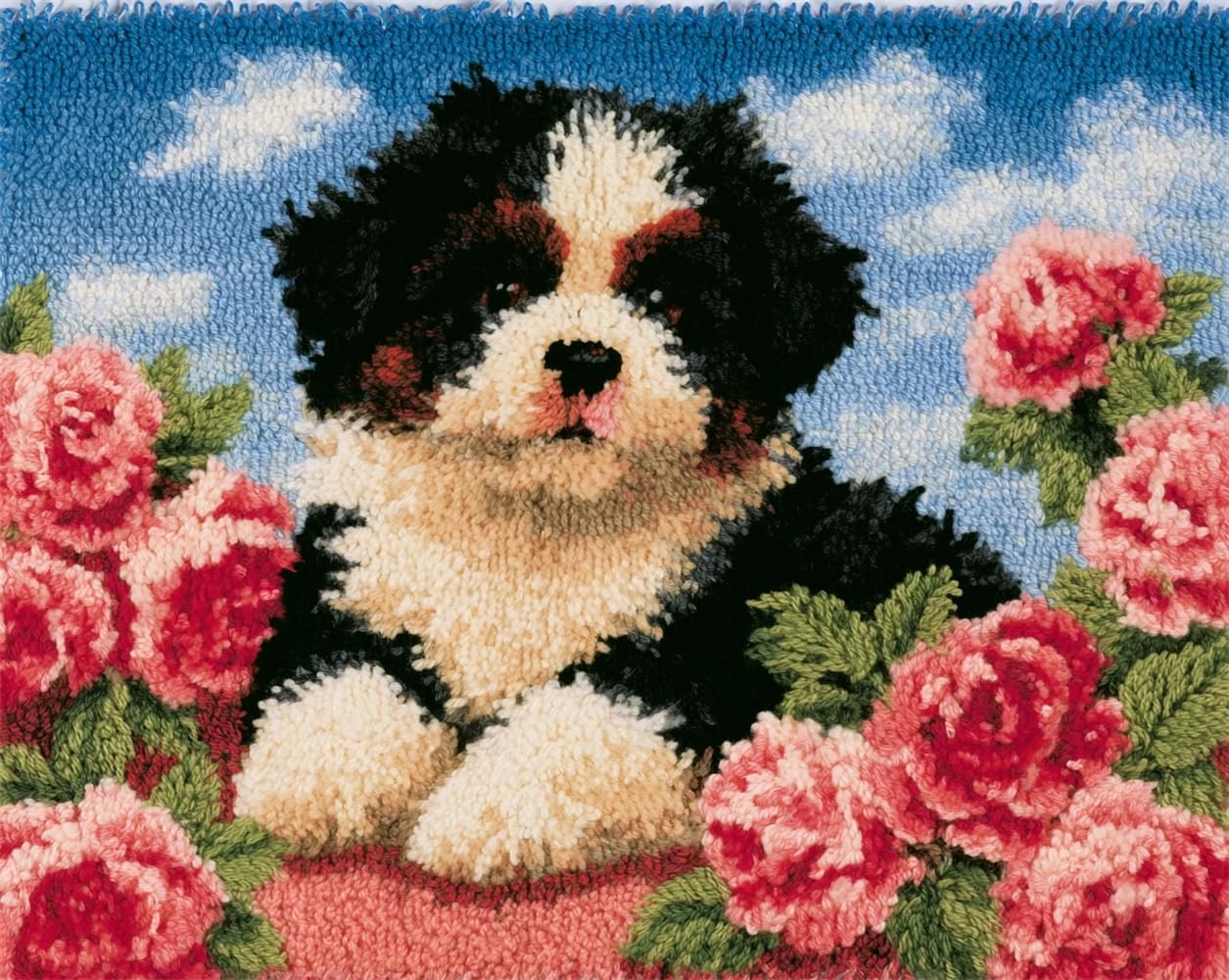 FWRTYCB Latch Hook Rug Kits,Puppy and Roses