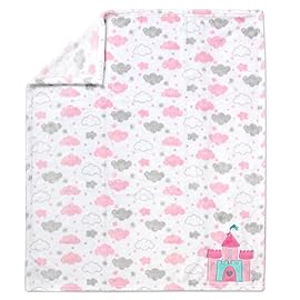 Plush Fleece Throw and Receiving Baby Blankets for Boys and Girls 30x36 (Castle & Clouds)