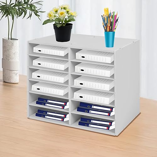 Miniatura 9 de CeRaBuRET Organizador de literatura de escritorio con 12 compartimentos, clasificador de archivos ajustable, centro de correo, soporte de revistas,