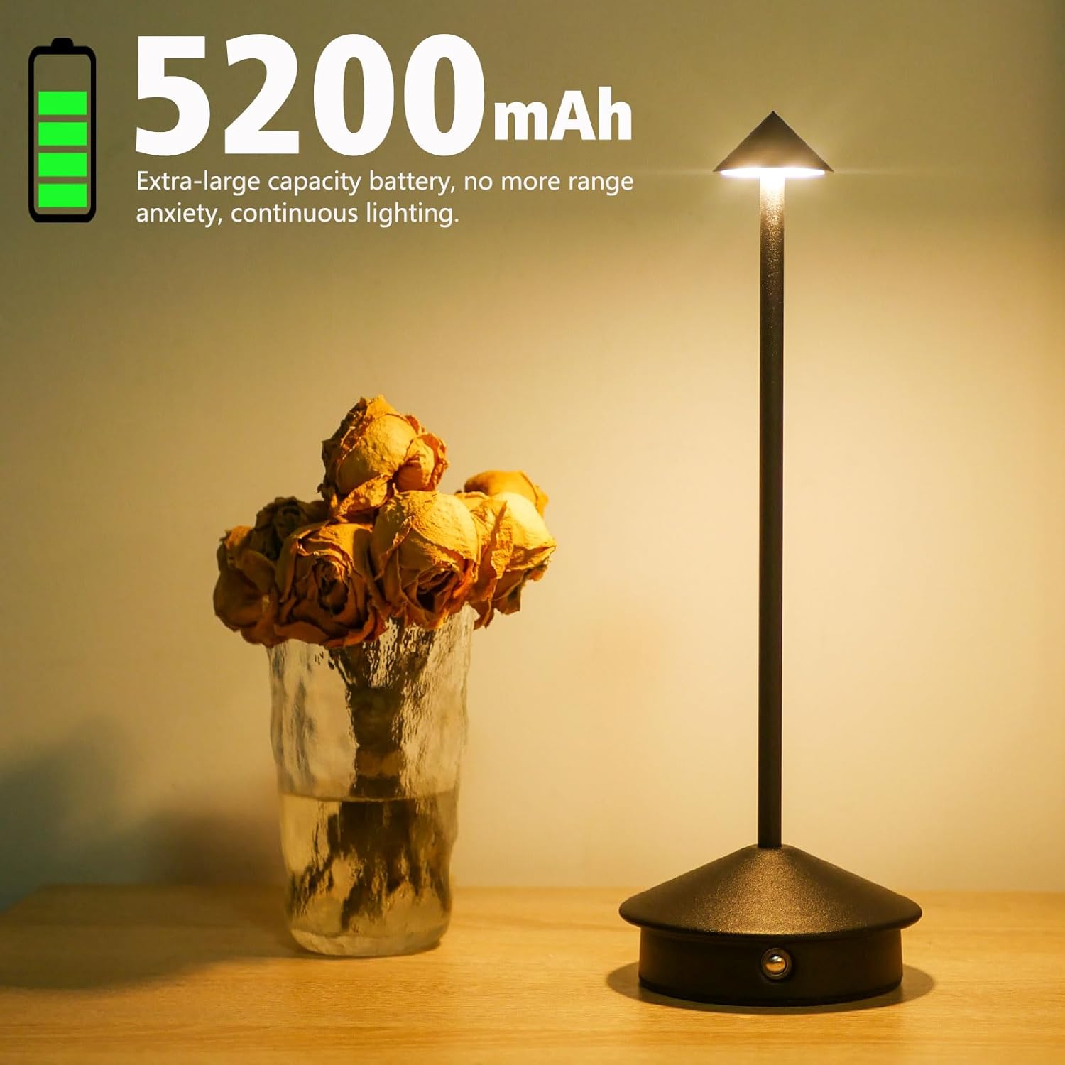 2 Pack Cordless LED Table Lamp, Rechargeable 5200mAH Battery Operated Lamp for Decor, 3 Color Stepless Dimming Desk Lamps, for Restaurant, Bedroom, Outdoor Camping, Coffee Shop, Night Light - Image 4
