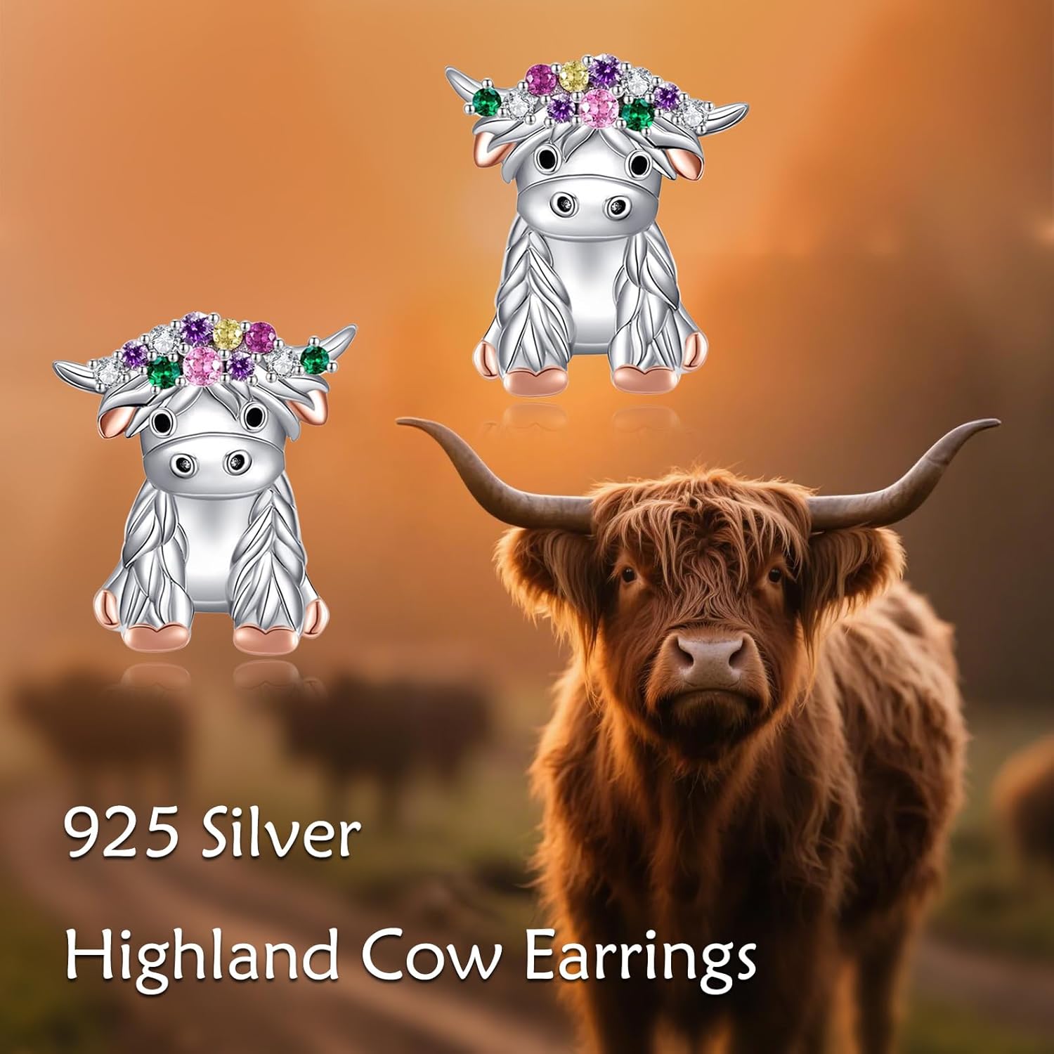 Highland Cow Earrings 925 Sterling Sliver Highland Cow Stud Earring Cow Jewelry Themed for Women Lover - Image 4