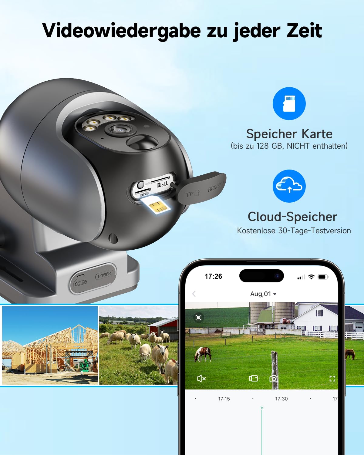 4G LTE Überwachungskamera Aussen mit SIM Karte Ohne WLAN Solar