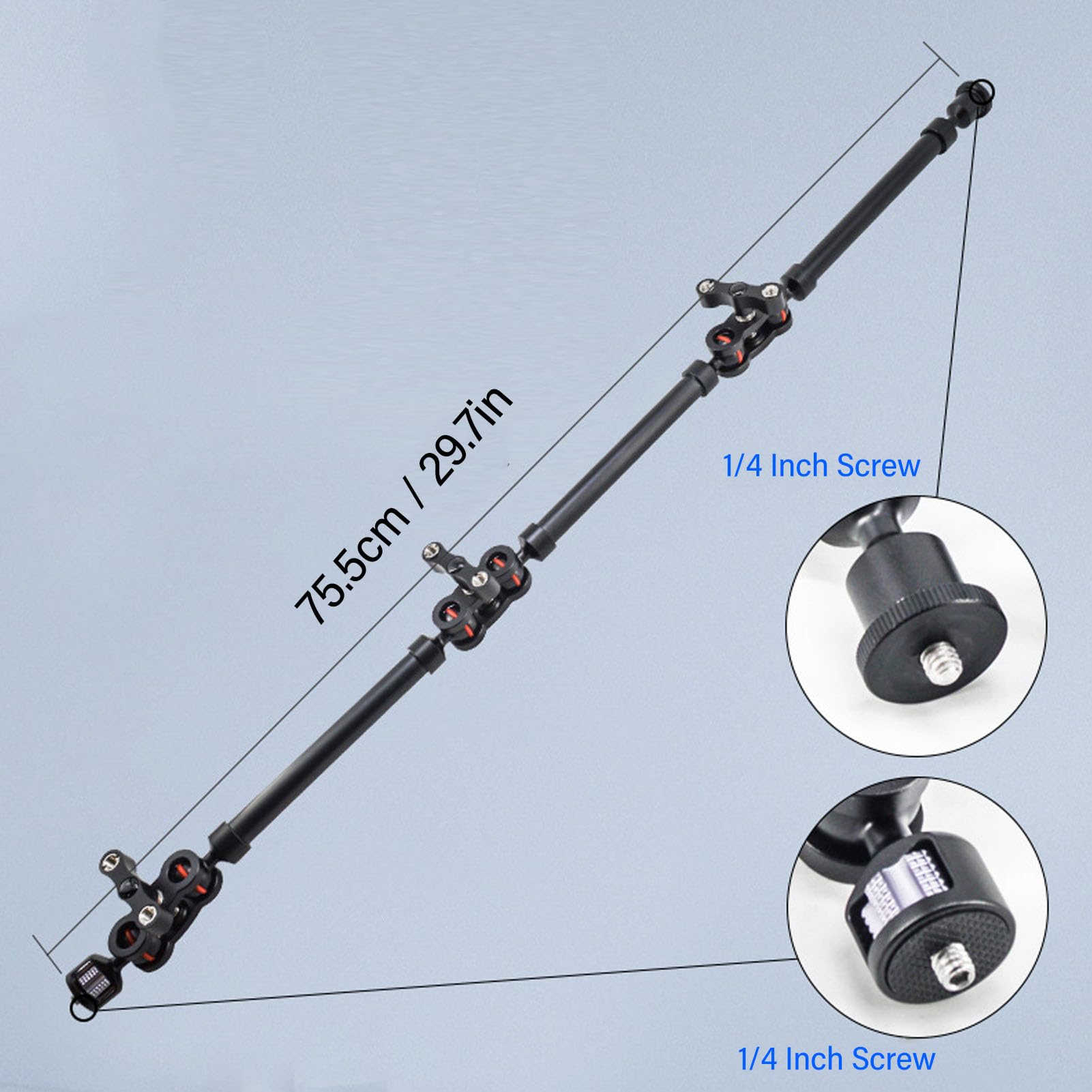 Brazo Mágico de Fricción Articulado Ajustable de 29,7 Pulgadas, Brazo Articulado Desmontable Flexible de 3 Secciones con Tornillos de 1/4 Pulgadas, Soporte Articulado para Cámara