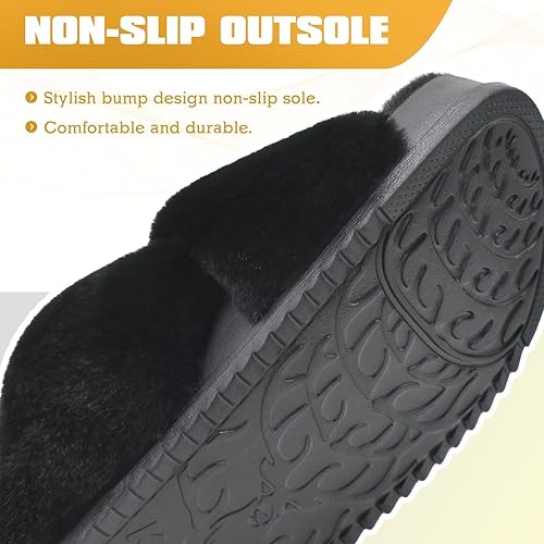 Miniatura 8 de KuaiLu Pantuflas de plataforma con banda cruzada para mujer, con soporte de arco, de piel sintética, puntera abierta, acogedora, suave, forro polar,