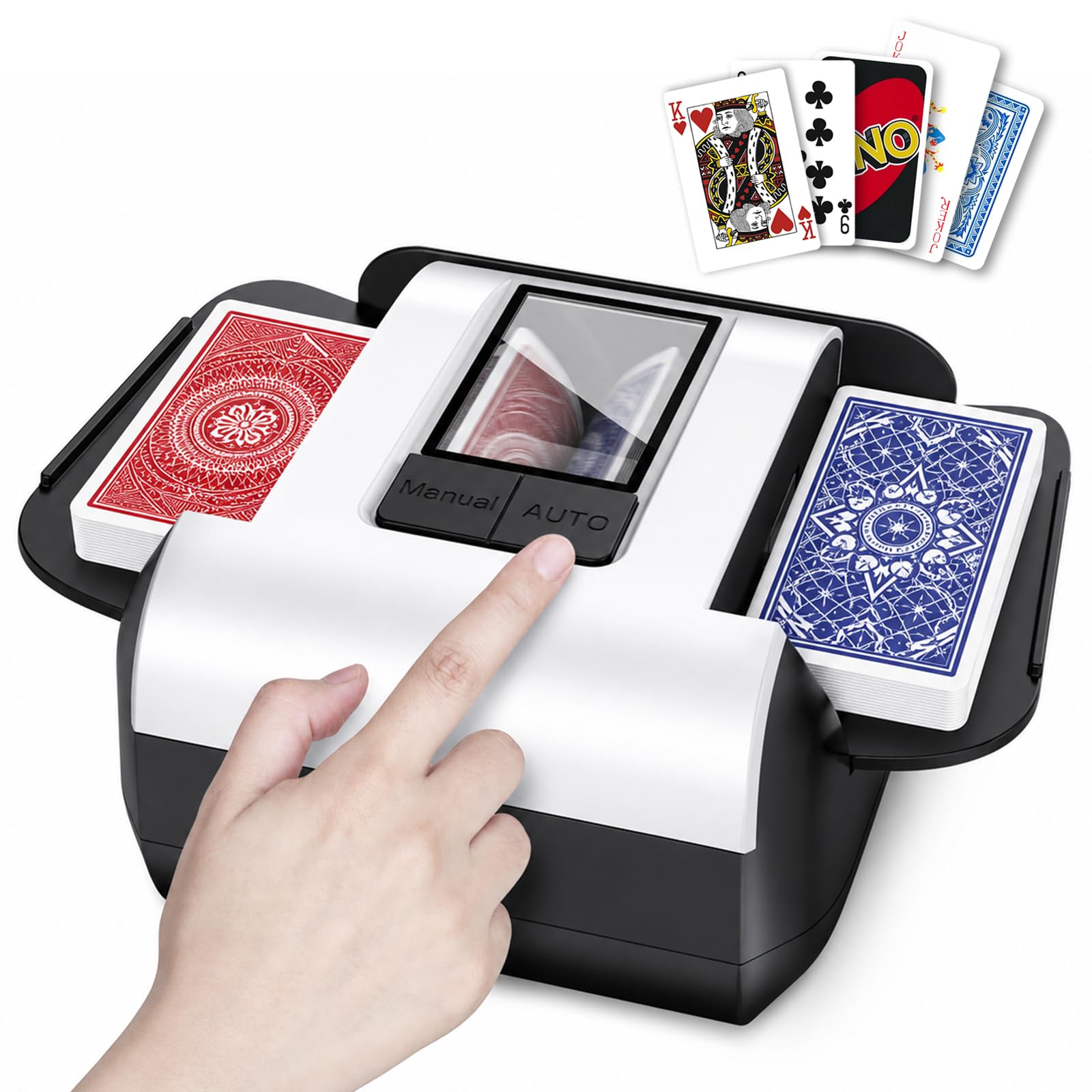 Shuffler automatico di carte, Shuffler per carte ricaricabile, 2 mazzi, batteria integrata da 2000 mAh, ricarica USB-C, a basso rumore per carte da gioco UNO UK