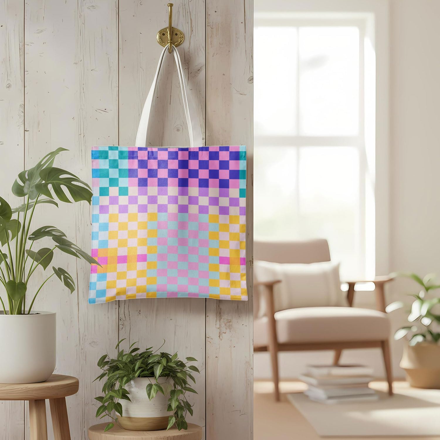 Abstract Canvas Tote Bags for Women, Mid Century Modern Neutral Reusable Grocery Shopping Bags image 3