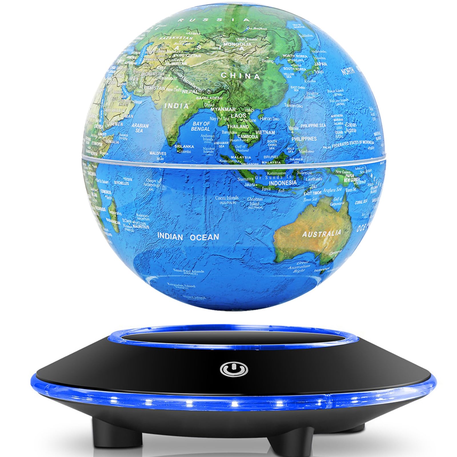 Levitating Globe with White LED Light, Magnetic Floating World Map Globes 360 Degree Rotating Display Mood Lamp Night Lights for Home Office Desk Decoration Birthday Gifts