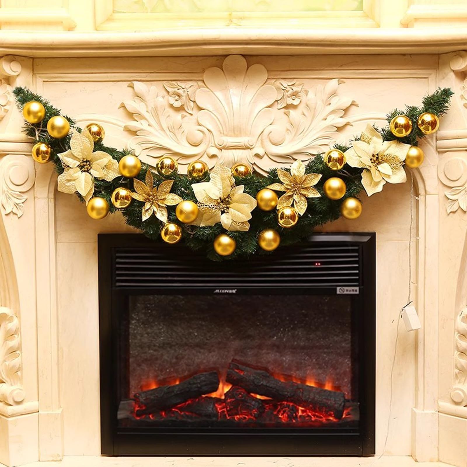 OPFdfhDFH Christmas wreaths, Artificial Bushy Xmas Garlands, Fireplace Christmas Decorations, Decoration on Mantle Front Door Indoor Outdoor, No Light String(Gold,120cm/47.2in)