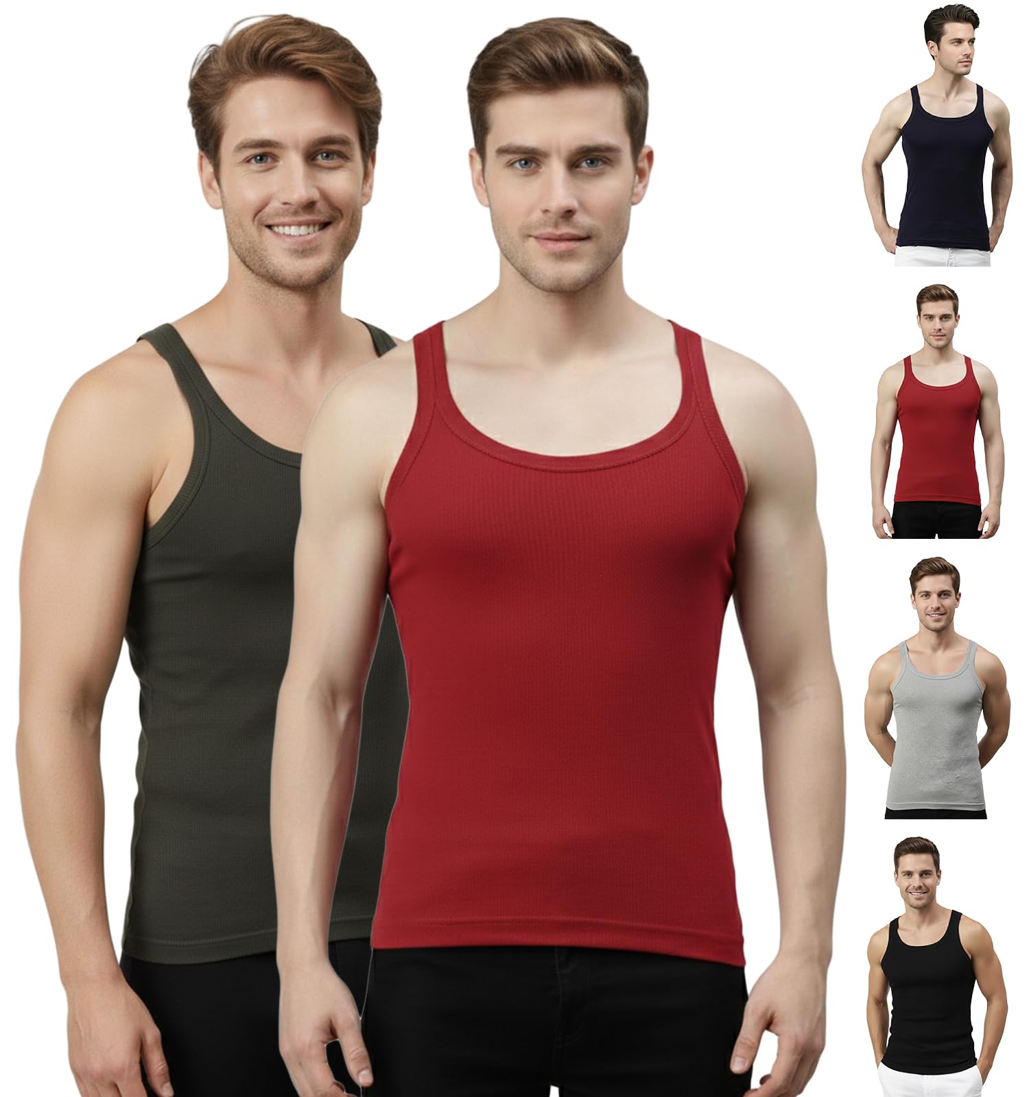 Xylo Gym Vest for Mens 100% Cotton(Pack of 6)(Color & Prints May Vary)-image-32