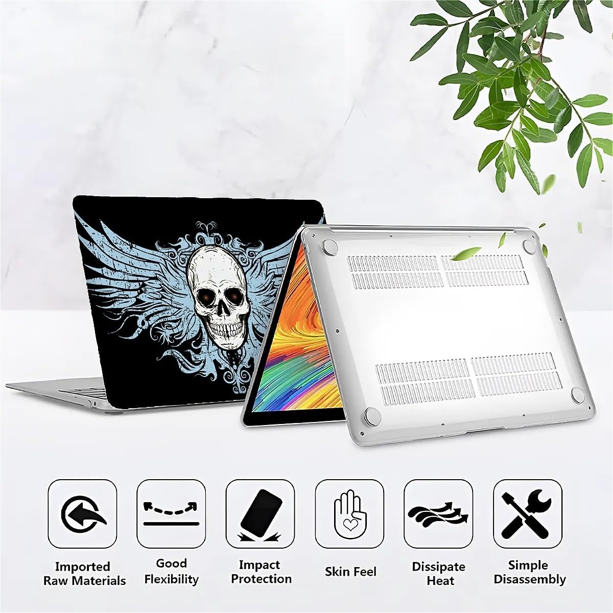 Case Compatible with MacBook Air 13 Inch 2022 2021 2020 2019 2018 Release Model A2337 M1 M2 A2681, Art Protector Covers for Air13 Retina Display with Touch ID-Skull with Wings